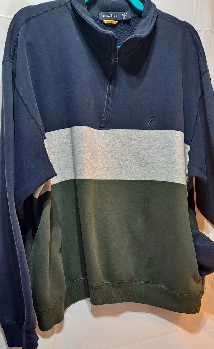 Nautica Men's Colorblock 1/4 Zip Fleece Sweatshirt Mock Neck XL Blue Green